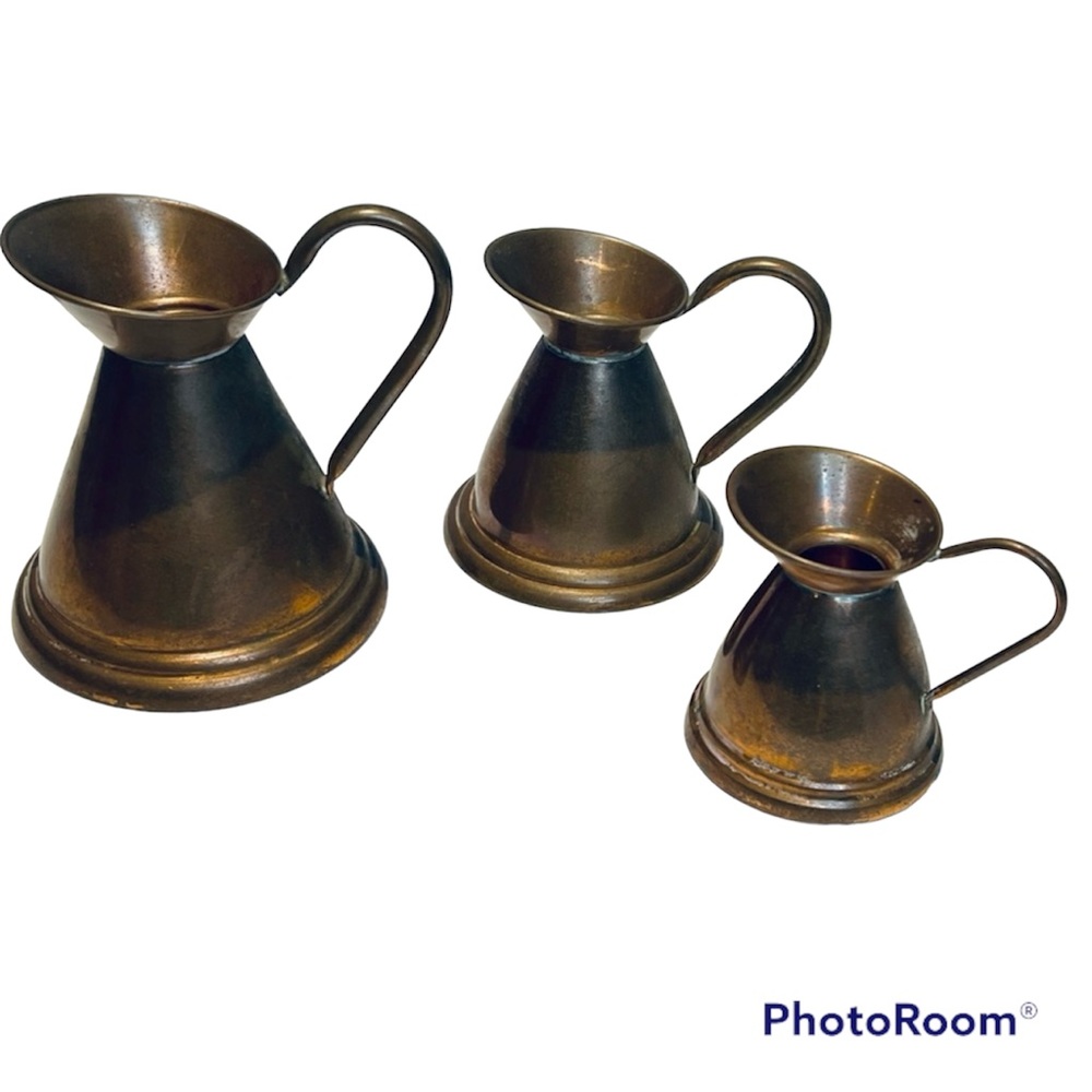 High Quality Solid Copper Water Jugs Set Of 3 Vintage